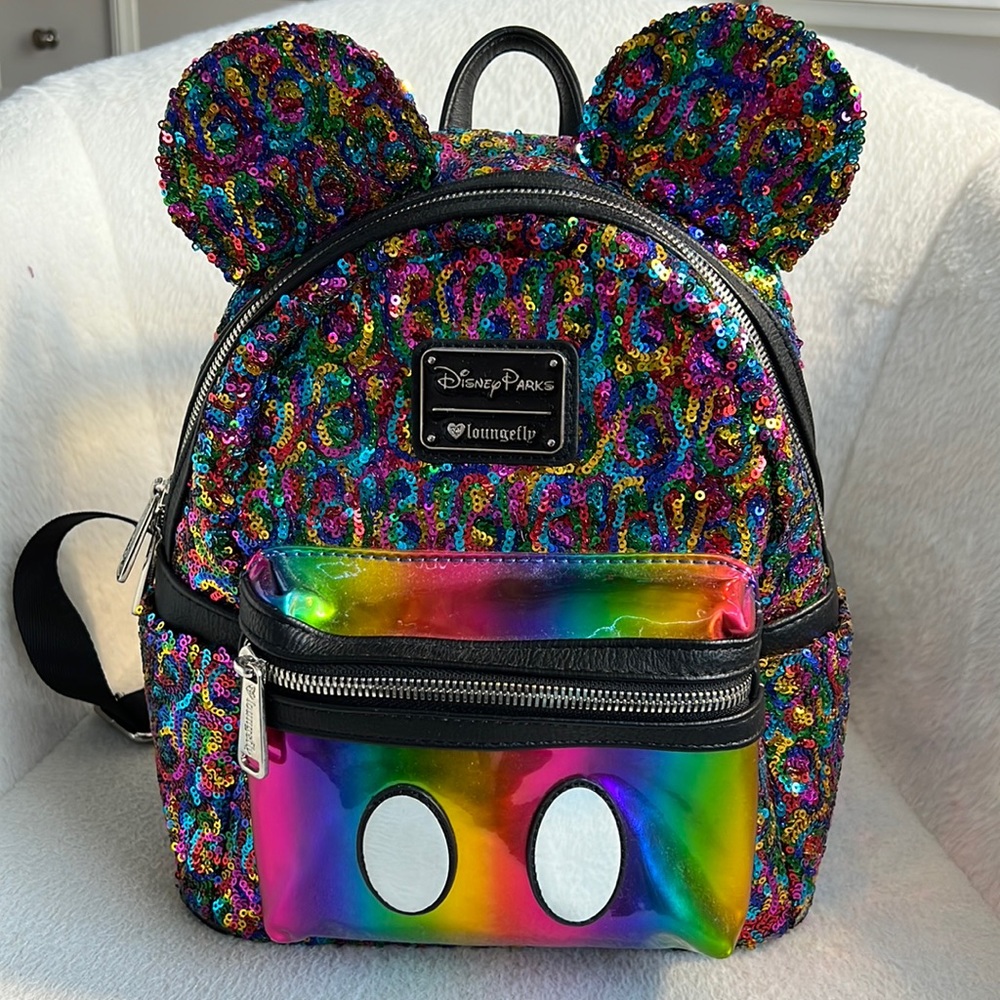 Authentic Disney Parks Loungefly rainbow sequins Mickey backpack